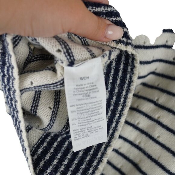 J.Crew Womens Striped Sweater  White & Navy Crew Neck Alpaca Wool Blend Size‎ S - Picture 6 of 7